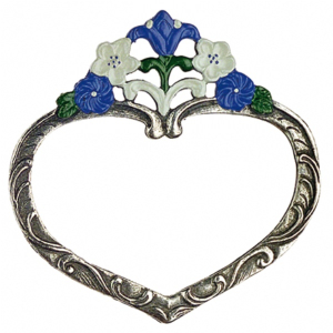 Pewter Napkin Ring Heart with Flowers blue