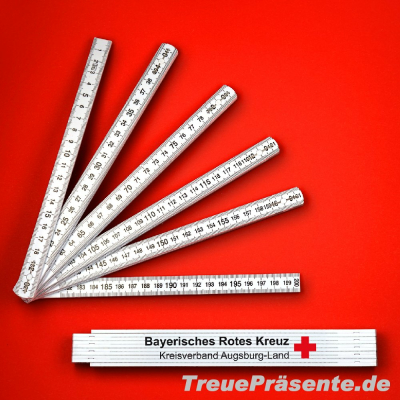 Meterstab/Zollstock, Länge 2 m, aus Kunststoff weiß, inklusive individuellem Druck