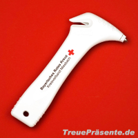 Rettungshammer mit Gurtschneider weiß, ca. 14 cm, inklusive individuellem Druck