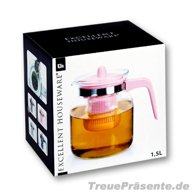 Teekanne aus Glas mit Siebeinsatz, 1,5 ml, farblich sortiert