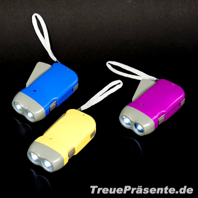 Dynamo-Taschenlampe ca. 10 cm, farblich sortiert