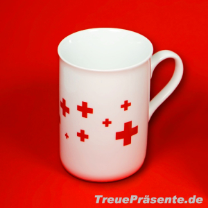 Porzellan-Tasse weiß, Rote Kreuze