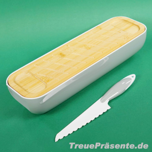 Brotdose mit Schneidebrett und Brotmesser, ca. 43 x 12 cm