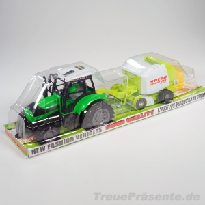 Traktor mit Rundballenpresse in Einzelverpackung, ca. 54 cm