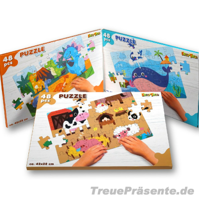 Puzzle Tiere, 48 Teile, ca. 42 x 28 cm, Motive sortiert