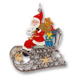 3D Pewter Ornament Santa Claus sitting on a Sleigh