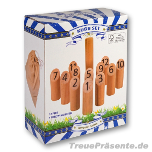 Kubb - Outdoorspiel mit 12 Pins aus Holz und 1 Wurfholz