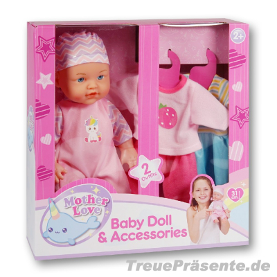 Babypuppe mit Wechsel-Outfits, ca. 33 x 31 x 10 cm