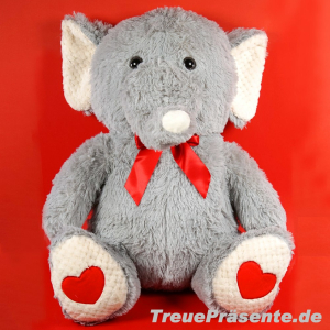 Plüsch-Elefant mit Schleife und Herzen, sitzend ca....