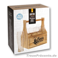 Flaschenträger aus Holz mit 6 Gläsern, ca. 28 x 23,5 x 16 cm