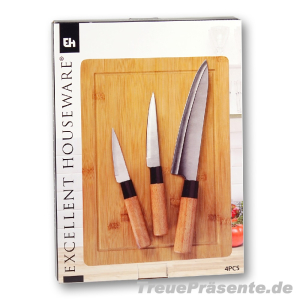 Messer-Set 4-teilig inkl. Schneidbrett Holz ca. 35 x 25 cm