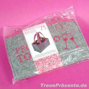 Flaschentasche "Prosecco to Go", Filz grau/pink...