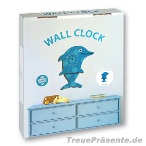 Kinder-Wanduhr Delfin aus Holz mit beweglicher Flosse