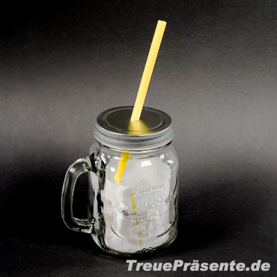 Trinkglas 450 ml mit Schraubverschluss und Trinkhalm