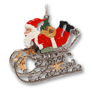 3D Pewter Ornament Santa Claus lying on a Sleigh