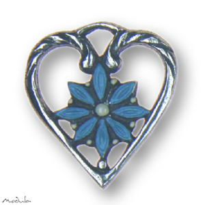 Anhänger Herz mit Blume blau