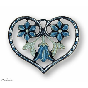 Anhänger Herz mit drei Blumen blau