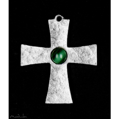 Anhänger Kreuz mit Malachit poliert