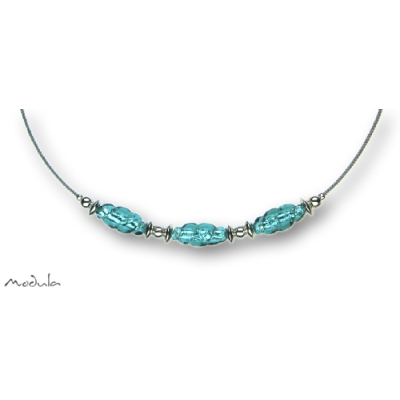 Collier -5107- türkis (3 Glasspindeln), L: 40 cm