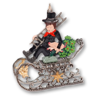 3D Pewter Ornament Chimney-Sweep on a Sleigh