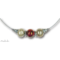 Collier -5101- creme-rot (3 Keramikperlen), L: 50 cm