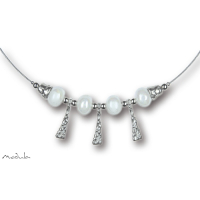 Collier -5102- weiß (4 Keramikperlen), L: 40 cm