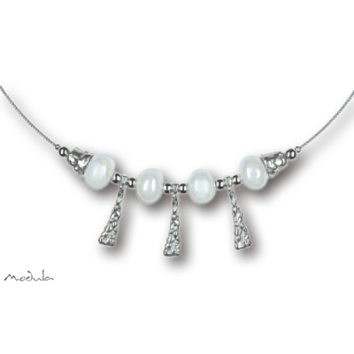 Collier -5102- weiß (4 Keramikperlen), L: 42 cm