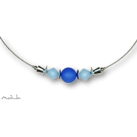 Collier -5113- hellblau-blau (2 Polaris-Doppelkegel, 1 Polarisperle matt), L: 50 cm