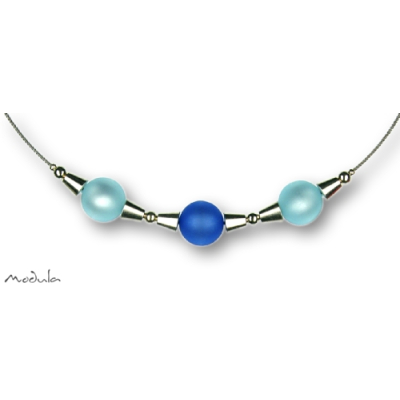 Collier -5111- hellblau-blau (3 Polarisperlen matt), L: 40 cm