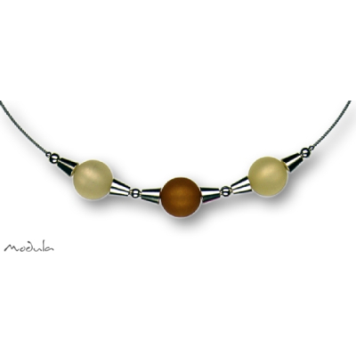 Collier -5111- beige-hellbraun (3 Polarisperlen matt), L: 40 cm