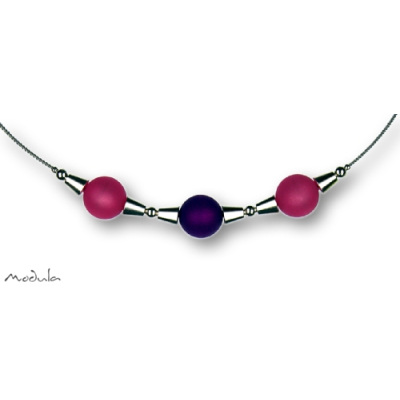 Collier -5111- pink-lila (3 Polarisperlen matt), L: 40 cm