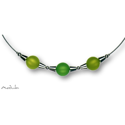 Collier -5111- kiwi-hellgrün (3 Polarisperlen matt), L: 40 cm