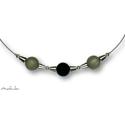 Collier -5111- grau-schwarz (3 Polarisperlen matt), L: 40 cm