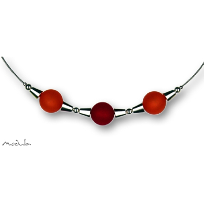 Collier -5111- orange-rot (3 Polarisperlen matt), L: 42 cm