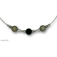 Collier -5111- grau-schwarz (3 Polarisperlen matt), L: 42 cm