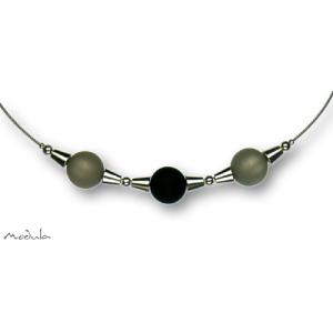 Collier -5111- grau-schwarz (3 Polarisperlen matt), L: 45 cm