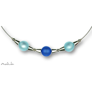 Collier -5111- hellblau-blau (3 Polarisperlen matt), L:...