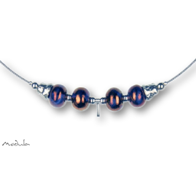 Halsreif Schmuckseil -109- blau (4 Keramikperlen), L: 45 cm
