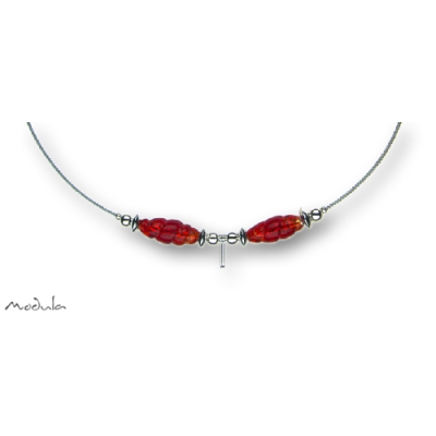 Halsreif Schmuckseil -106- rot (2 Glasspindeln), L: 42 cm