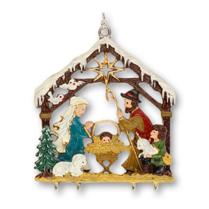 3D Pewter Ornament Nativity with Shepherds and Lamb