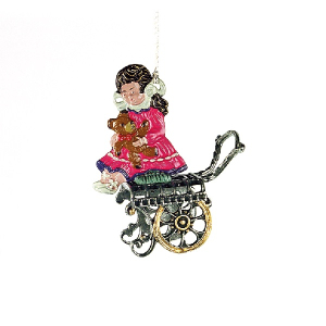 3D Pewter Ornament Girl pink on a pram