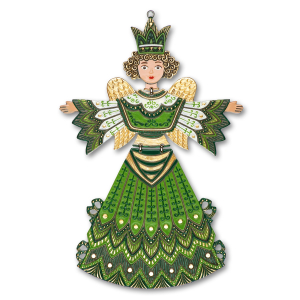 Pewter Ornament Christmas Angel green
