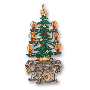3D Pewter Ornament Christmas Tree on a pedestal