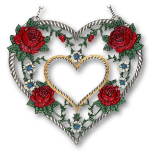 Pewter Picture Heart with Roses red
