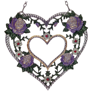 Pewter Picture Heart with Roses purple
