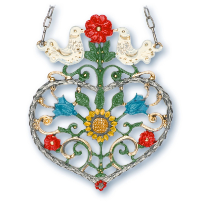 Pewter Picture Heart with attached pigeons