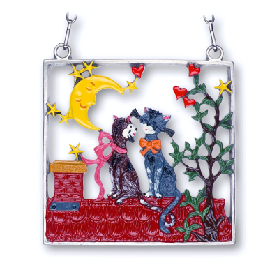 Pewter Picture Cats with Moon