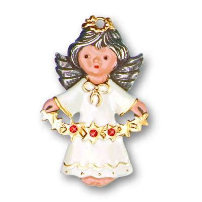 Pewter Ornament Angel with 3 Stones red