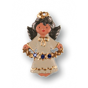 Pewter Ornament Angel with 3 Stones blue