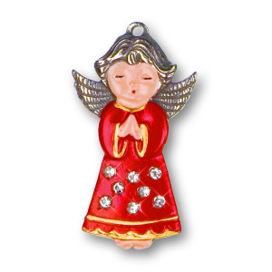 Pewter Ornament Angel praying with 8 Stones crystal